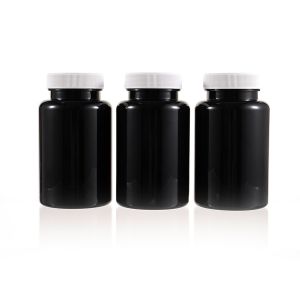 225cc Black PET Plastic Packer Bottle (F3021P0225) with White Screw Cap