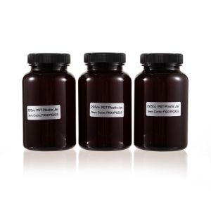 225cc Amber PET Plastic Packer Bottle (F1001P0225) with Black Screw Cap