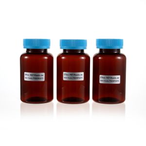 275cc Amber PET Plastic Packer Bottle (F1001P0275) with Blue Child-Resistant Plastic Cap