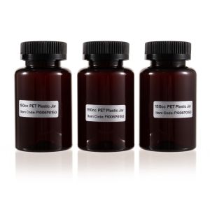 150cc Amber PET Plastic Packer Bottle (F1006P0150) with Amber Child-Resistant Plastic Cap