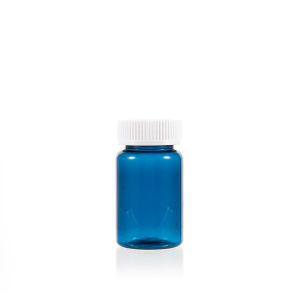 100cc Blue PET Plastic Packer Bottle (F2019P0100) with White Child-Resistant Plastic Cap