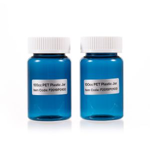 100cc Blue PET Plastic Packer Bottle (F2019P0100) with White Child-Resistant Plastic Cap