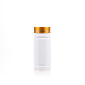 100cc White PET Plastic Packer Bottle (F2037P0100) with Electroplated Gold Plastic Cap (Hot Stamped Double Lines on the Side)