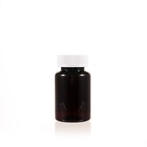 120cc Amber PET Plastic Packer Bottle (F2046P0120) with White Child-Resistant Plastic Cap