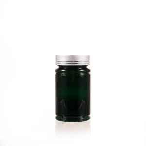 120cc Green PET Plastic Packer Bottle (F2050P0120) with Electroplated Silver Plastic Cap (Hot Stamped Double Lines on the Side)