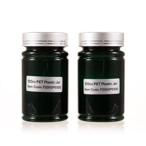 120cc Green PET Plastic Packer Bottle (F2050P0120) with Electroplated Silver Plastic Cap (Hot Stamped Double Lines on the Side)