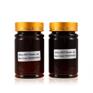 120cc Amber PET Plastic Packer Bottle (F2050P0120) with Electroplated Silver Plastic Cap (Hot Stamped Double Lines on the Side)