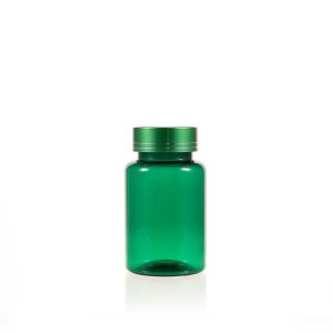 120cc Green PET Plastic Packer Bottle (F2063P0120) with Electroplated Green Plastic Cap (Hot Stamped Double Lines on the Side)