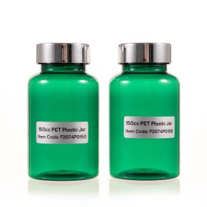 150cc Green PET Plastic Packer Bottle (F2074P0150) with Electroplated Silver Plastic Cap