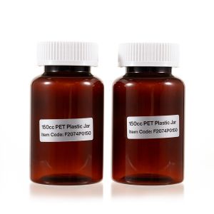 150cc Amber PET Plastic Packer Bottle (F2074P0150) with White Child-Resistant Plastic Cap