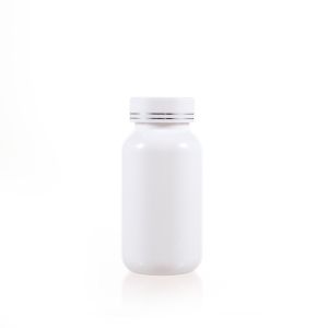 150cc White PET Plastic Packer Bottle (F2089P0150) with Electroplated White Plastic Cap (Hot Stamped Double Lines on the Side)