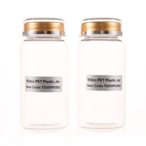 150cc Clear PET Plastic Packer Bottle (F2091P0150) with Gold Transparent Double Shell Cap with Hot-Stamped Silver Lines