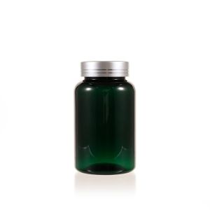 200cc Green PET Plastic Packer Bottle (F2122P0200) with Electroplated Silver Plastic Cap (Hot Stamped Double Lines on the Side)