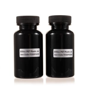 200cc Black PET Plastic Packer Bottle (F2128P0200) with Black Child-Resistant Plastic Cap