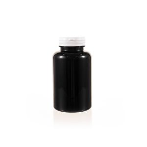300cc Black PET Plastic Packer Bottle (F2160P0300) with White Child-Resistant Plastic Cap