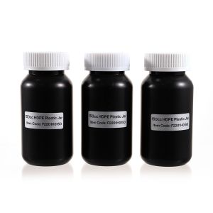 150cc Opaque Black Plastic Packer Bottle (F2201H0150) with White Child-Resistant Plastic Cap 