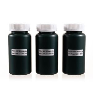 250cc Opaque Black Plastic Packer Bottle (F2201H0250) with White Child-Resistant Plastic Cap  