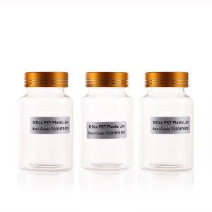 120cc Clear PET Plastic Packer Bottle (F2201P0120) with Electroplated Glod Plastic Cap (Hot Stamped Double Lines on the Side)
