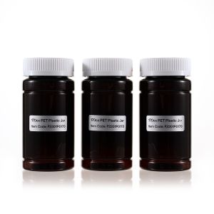 170cc Dark Amber PET Plastic Packer Bottle (F2201P0170) with White Child-Resistant Plastic Cap