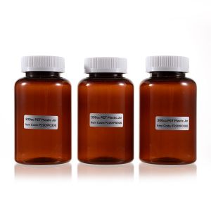 300cc Dark Amber PET Plastic Packer Bottle (F2201P0300) with White Child-Resistant Plastic Cap