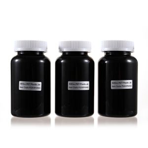 400cc Black PET Plastic Packer Bottle (F2201P0400) with White Child-Resistant Plastic Cap