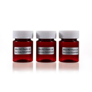 60cc Amber PET Plastic Packer Bottle (F2202P0060) with White Child-Resistant Plastic Cap