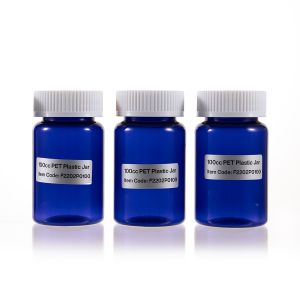 100cc Blue PET Plastic Packer Bottle (F2202P0100) with White Child-Resistant Plastic Cap