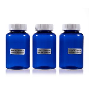 300cc Blue PET Plastic Packer Bottle (F2202P0300) with White Child-Resistant Plastic Cap