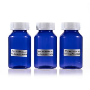 150cc Blue PET Plastic Packer Bottle (F2205P0150) with White Child-Resistant Plastic Cap