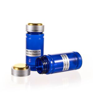 120cc Blue PET Plastic Packer Bottle (F3003P0120) with Electroplated Silver Double Shell Cap
