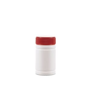 45cc Opaque White Plastic Bottle (F3302H0045) with Red Ribbed Plain Plastic Cap