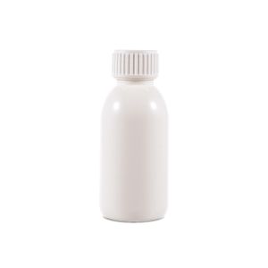 100cc Opaque White Plastic Bottle with PP28 White Plastic Cap  (F3306H0100) 