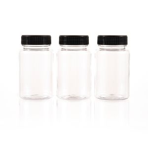 100cc Clear PET Plastic Packer Bottle (F3002P0100) with Black Screw Cap