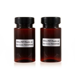 100cc Amber PET Plastic Packer Bottle (F2033P0100) with Black Screw Plastic Cap