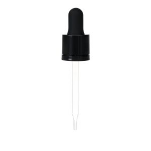18/415 Glossy Black Tamper Evident Dropper with Straight-Tipped Glass Pipette (A18415TE03)