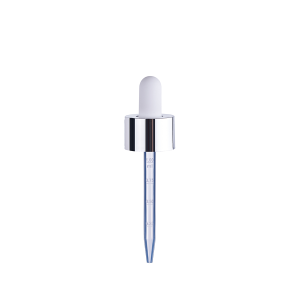 20/400 Smooth-Sided Electroplated Glossy Silver Child-Resistant Dropper with 77mm Long Graduated Plastic Pipette (A20400CR01GSL01)