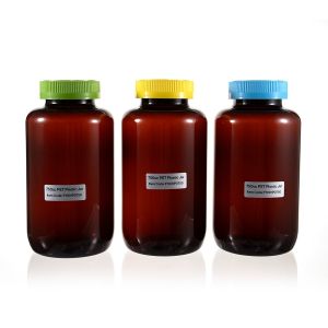 750cc Amber PET Plastic Packer Bottle (F1001P0750) with Colorful Child-Resistant Plastic Cap