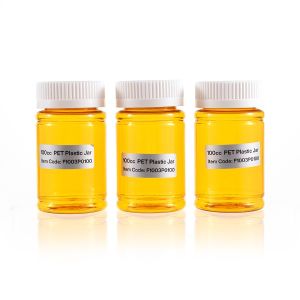 100cc Yellow PET Plastic Packer Bottle (F1003P0100) with White Child-Resistant Plastic Cap