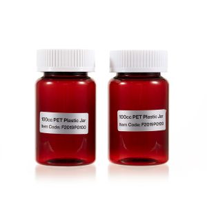 100cc Red PET Plastic Packer Bottle (F2019P0100) with White Child-Resistant Plastic Cap