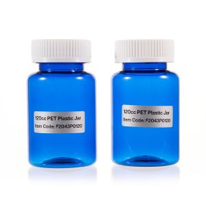 120cc Blue PET Plastic Packer Bottle (F2043P0120) with White Child-Resistant Plastic Cap