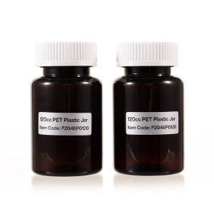 120cc Amber PET Plastic Packer Bottle (F2046P0120) with White Child-Resistant Plastic Cap