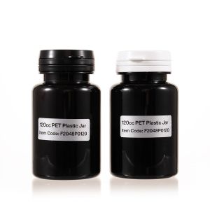 120cc Amber PET Plastic Packer Bottle (F2048P0120) with Black Flip-Top Cap