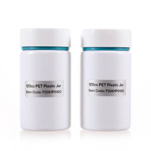 120cc White PET Plastic Packer Bottle (F2061P0120) with Blue and White Double Shell Cap