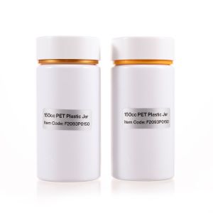 150cc White PET Plastic Packer Bottle (F2093P0150) with Yellow and White Double Shell Cap