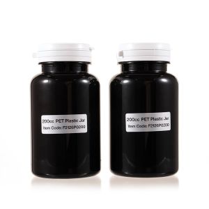 200cc Black PET Plastic Packer Bottle (F2126P0200) with White Tear-Off Plastic Cap