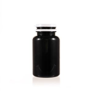 200cc Black PET Plastic Packer Bottle (F2126P0200) with White Tear-Off Plastic Cap