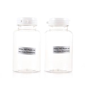 250cc Clear PET Plastic Packer Bottle (F2144P0250) with White Tear-Off Plastic Cap