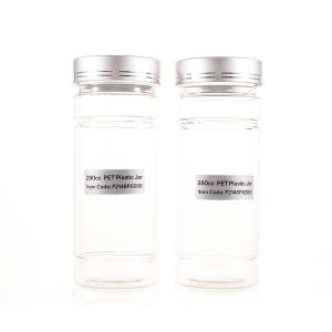 280cc Clear PET Plastic Packer Bottle (F2148P0280) with Electroplated Silver Plastic Cap (Hot Stamped Double Lines on the Side)