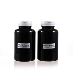 300cc Black PET Plastic Packer Bottle (F2160P0300) with White Tear-Off Plastic Cap