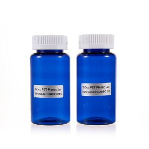 150cc Blue PET Plastic Packer Bottle (F3001P0150) with White Child-Resistant Plastic Cap